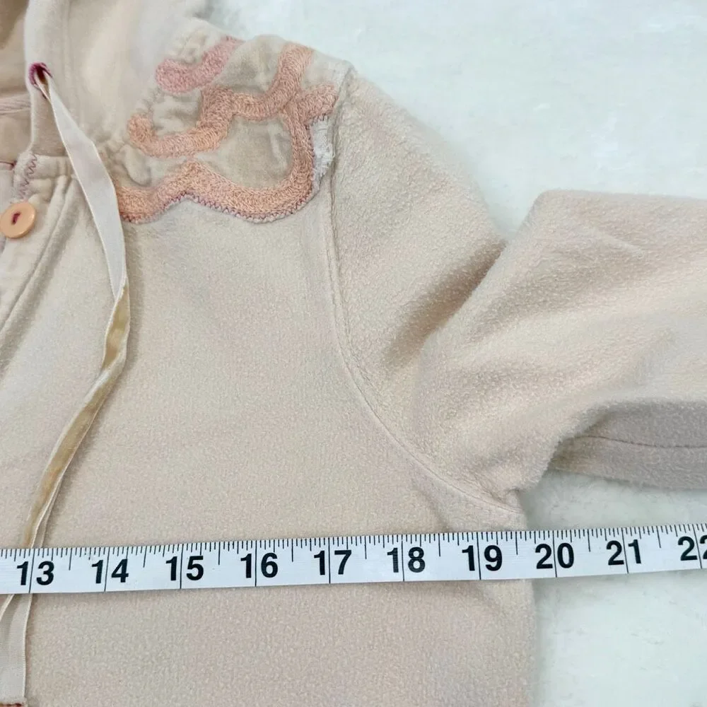 Free People Peach Floral Embroidered Pull-Over Hoodie Velvet Accents Medium Weig